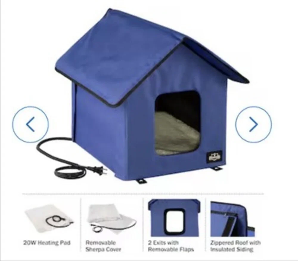 Outdoor Heated Cat House Winter Insulated Pet Shelter Blue